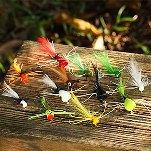 12 pcs Fly Fishing Popper Flies, Fly Popper Lures Bass Panfish Bluegill Crappie Popping Bug Sunfish Trout Salmon Poppers Flys Kit for Flys Fishing