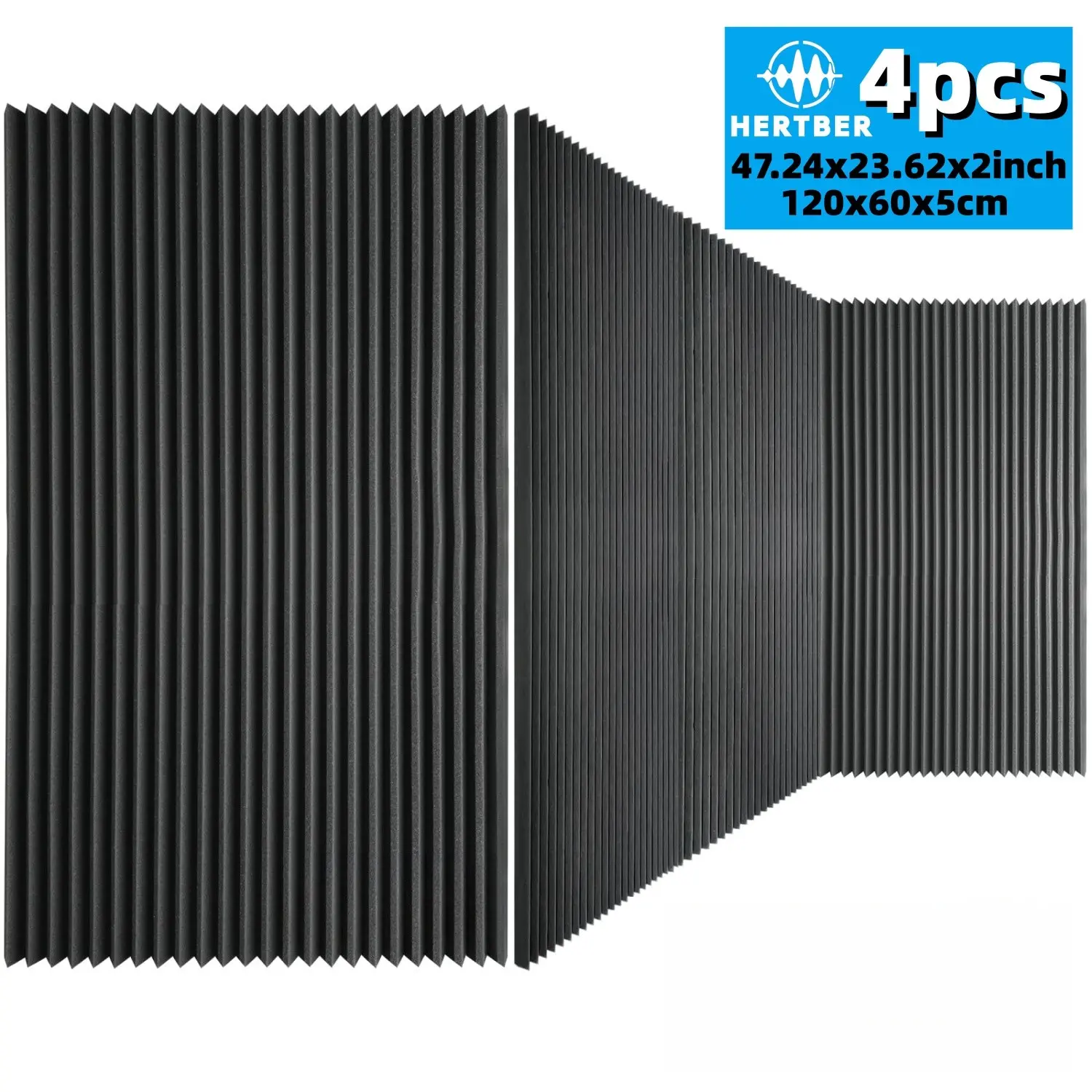 4Pcs Black Professional Acoustic Noise Reduction Foam, 120×60×5cm High Density Wedge Sound Insulation Panels, Suitable for Wall, Ceiling, Door & Window, Large Coverage to Eliminate Echo & Reverberation, for Live Room, Recording Studio, KTV & Home Theater