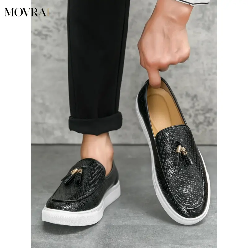 MOVRA1 Men's Fashionable Embossed Design-on Loafers, Casual Comfortable Breathable Flat Shoes Daily Wear, Male All-match Round Toe Shoes Daily Wear, Boy
