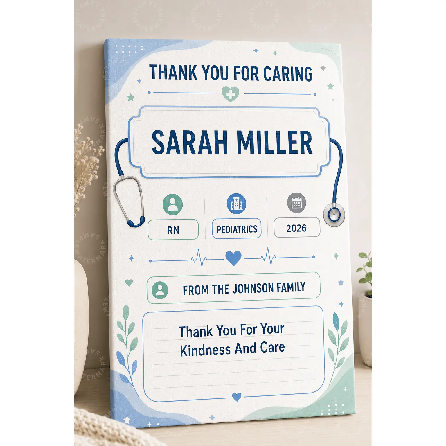 Custom Nurse Appreciation Poster, Personalized Healthcare Worker Wall Art, Blue Green Medical Stethoscope Decor, Thank You Caring Aesthetic Poster, Clinic Office Wall Decor, Nurse Gift