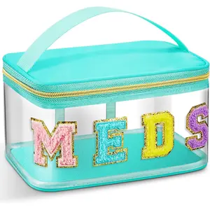 Chenille Letter Bag, Meds Cheer Travel Cases Cheerleader Gifts Cosmetic Bag Nylon Makeup Portable Preppy Patch with Zipper Toiletry Storage Case Women(Green,Meds)
