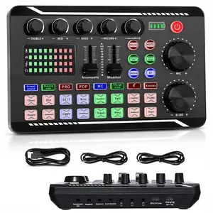 Professional Live Streaming Sound Card USB Audio Interface Voice Changer Mixer for Podcast Recording Gaming Karaoke with 16 Sound Effects