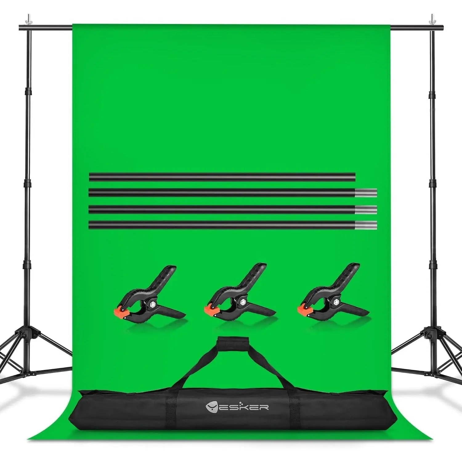 Portable Adjustable Aluminium Alloy Green Screen Backdrop Kit with Stable 25mm Tripod Stand, 8.5x10ft Support System, 6x9ft Muslin Fabric Chromakey Backdrop & Clamp Set for Car Electronics Photography Studio Shooting, Content Creation