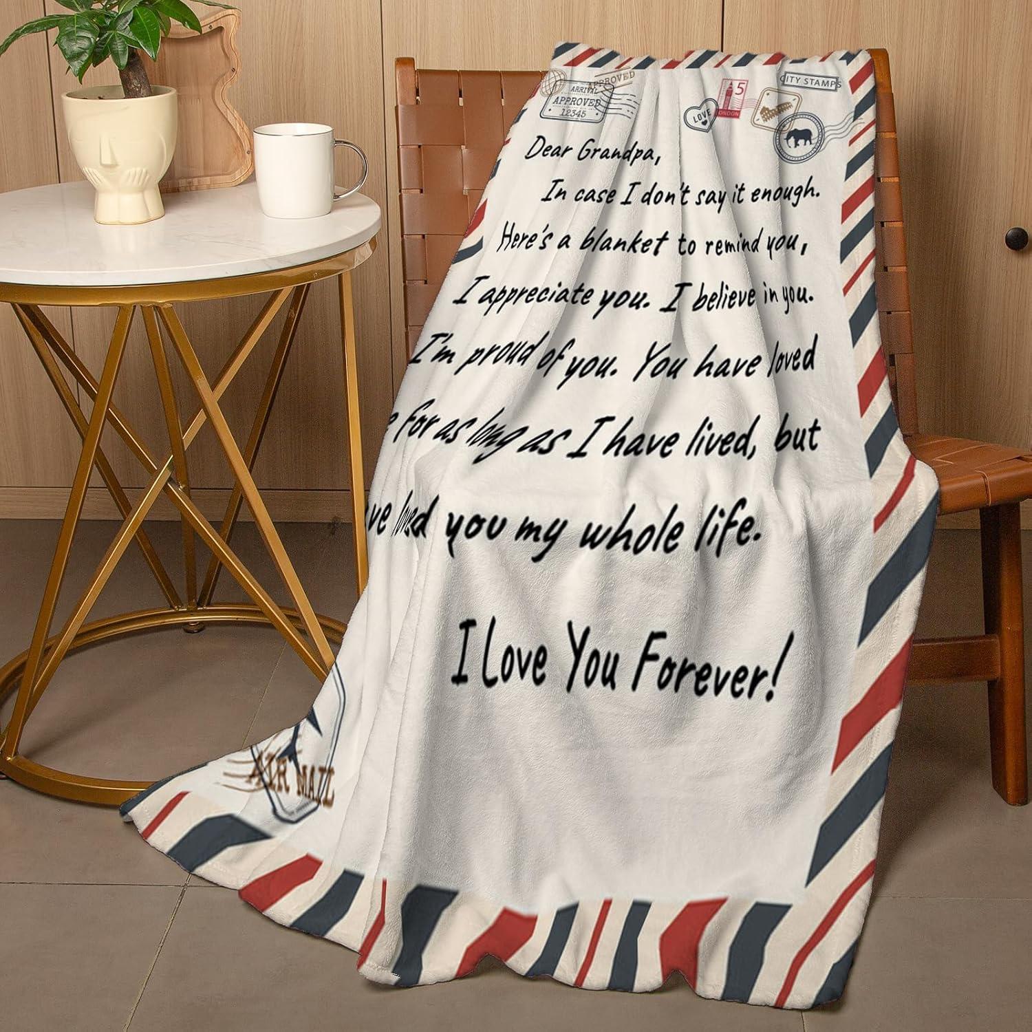 Grandpa Fathers Day Birthday Gift, Fathers Day Birthday Gifts for Grandpa from Grandkids, Best Great Grandpas Gifts, Soft Letter Throw Blanket for couch60 x50, Printed on One Side with a Plain White Back, Halloween Thanksgiving Christmas Gift