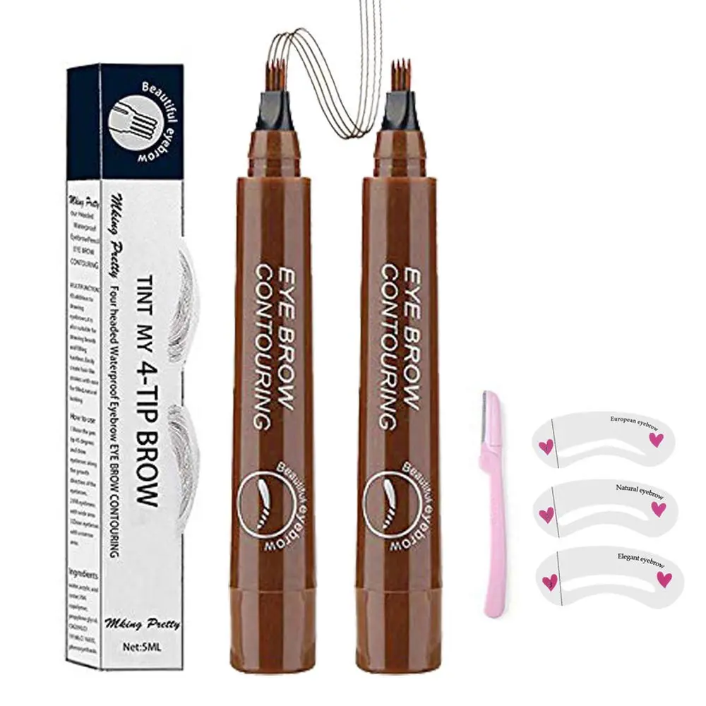 4-Tip Microblading Eyebrow Pen, Waterproof & Long Lasting Pencil for a Natural Makeup Look, Alcohol-Free Formula, 30g