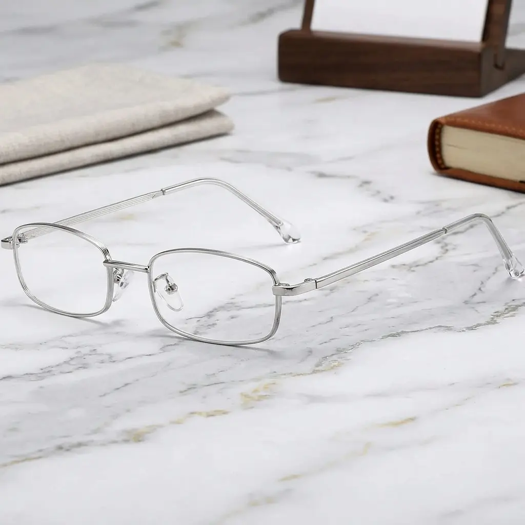 Y2K Vintage Blue Light Glasses Metal Rectangle Frame Anti Eyestrain Fake Nerd Glasses