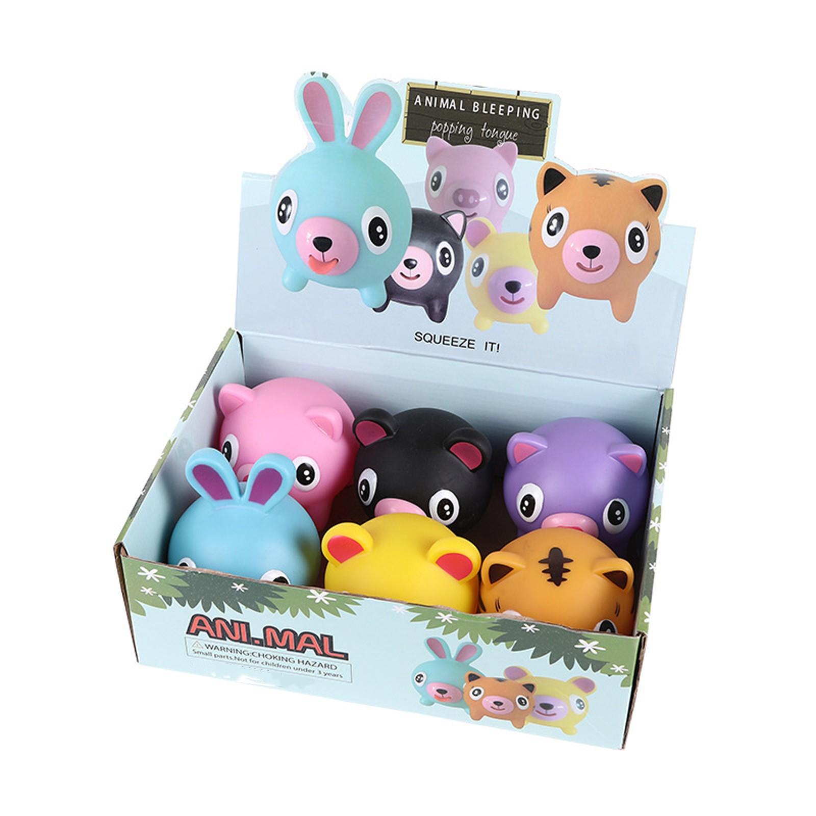 Multicolor Pig Tiger Sound Making Toys Animal Baby Toys Tongue Out Soothing Pressure Soft Cute Elastic Stretch Squeeze Toys Handmade   Mochi Set