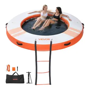 【DealsForYouDays】VEVOR Inflatable Floating Dock, 8 FT Inflatable Dock Platform, Non-Slip Water Air Mat with Portable Carrying Bag and Detachable Ladder, Floating Water Platform Island Raft for Pool Beach Ocean, Orange