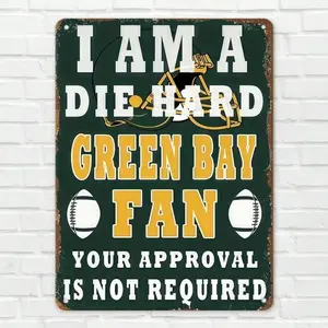 2D [1PC]Metal Tin Sign Green Bay Football Fan Decor - High-Quality 8x12 Inches Man Cave Sports Wall Art For Game Room, Office & Hom