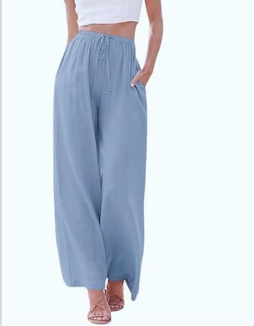 Women's Linen Loose Casual Pants with Pockets and Drawstring, Wide-Leg Trousers for Beach Vacation, Loose Fit, Plus Size, Comfortable