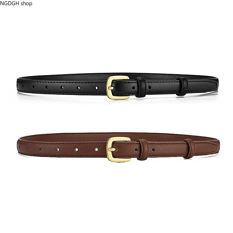 Vintage‑Style Thin Waist Belt for Women, Adjustable Faux Leather Strap with Classic Gold Buckle, Versatile Decor Strap for Pants and Dresses