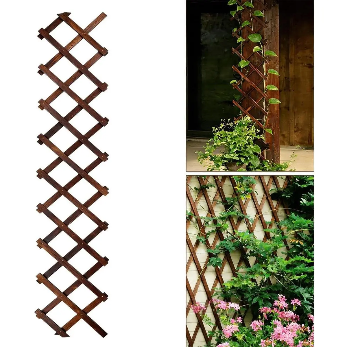 Expandable Garden Trellis, 13" x 68" Thickened Wooden Lattice Trellis for Climbing Plants Outdoor Ivy Vine Rose Clematis for Garden Fence Wall Patio Room Decor (1Pcs Brown)