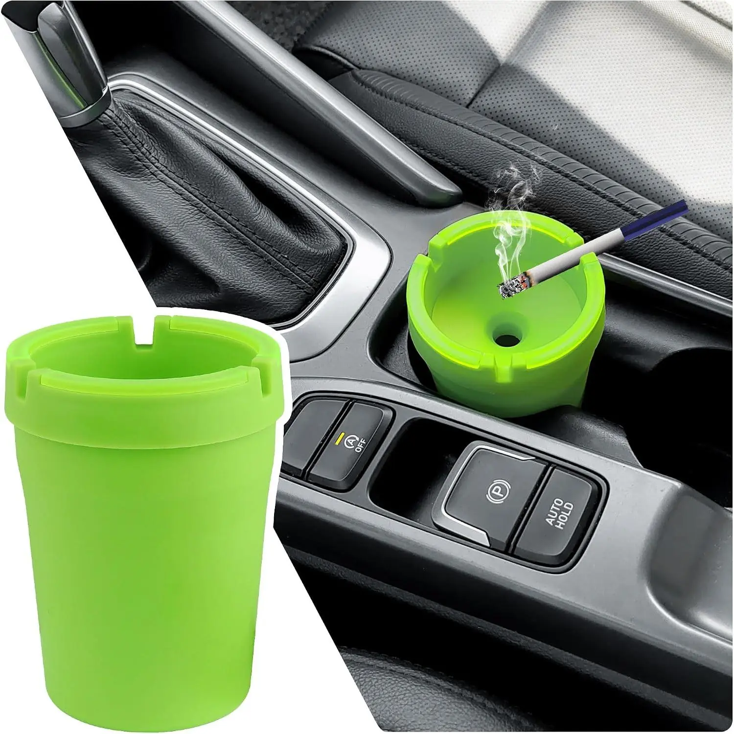 Portable Cup Holder Ashtray, Smell-Proof Multifunctional Lidded Car Interior Accessory for Cars/SUVs to Keep Stowing & Tidying Organized (Green, Multicolor Option)