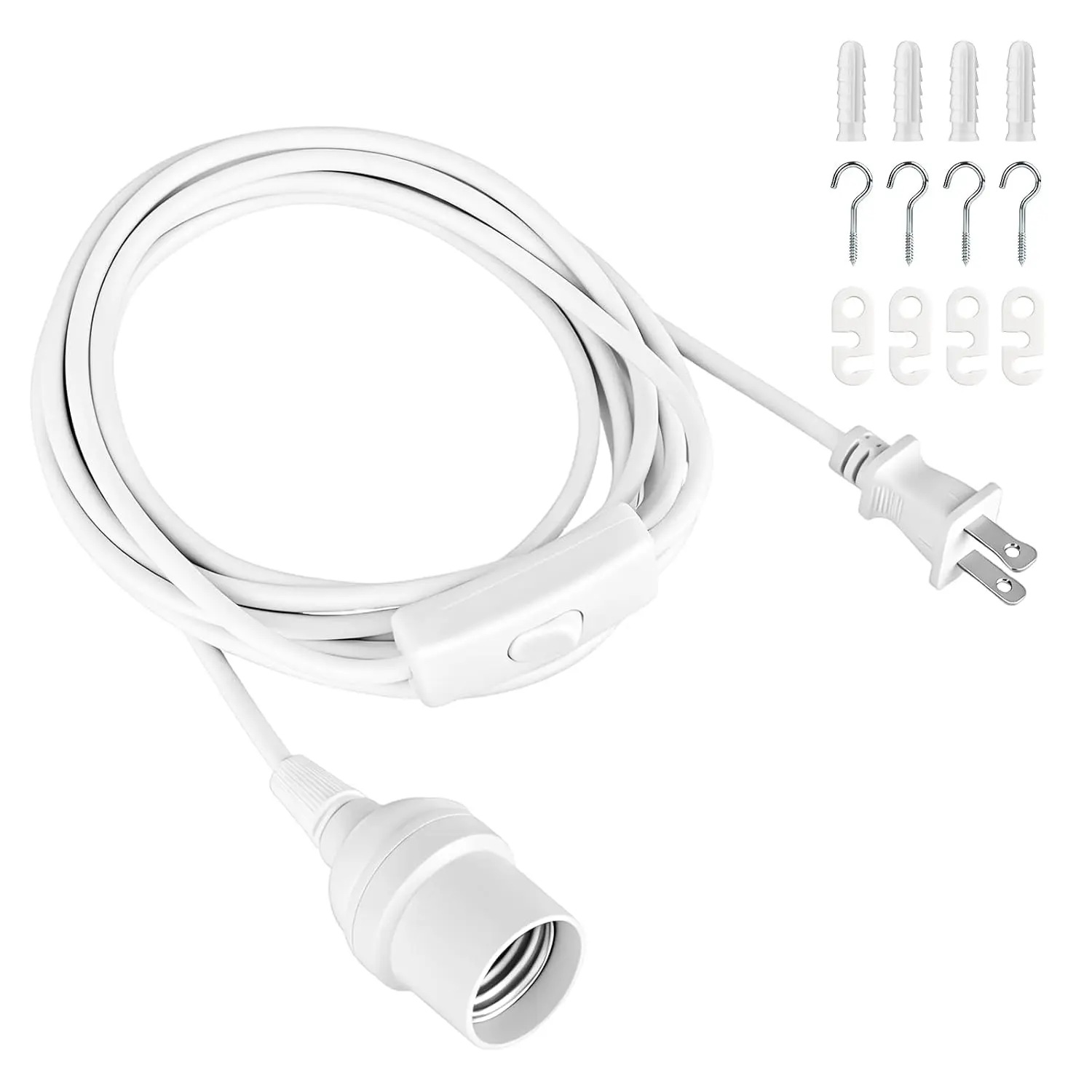 13 Ft Pendant Light Cord, /Off Inline Cord  Control Lamp | E26 Lamp Socket White Extension Cord for DIY  Pendant Lights,  Lights, String Lights