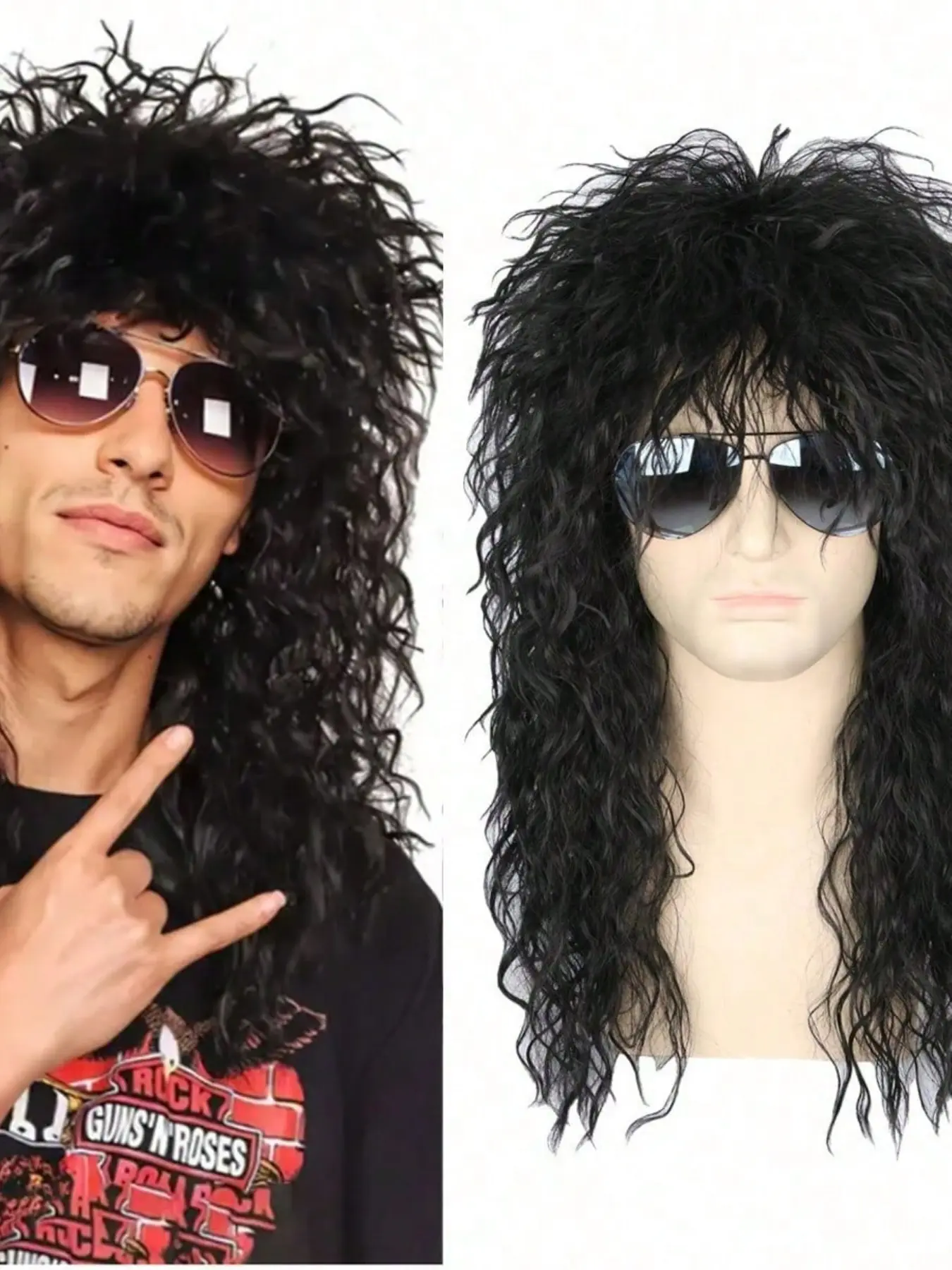 Long Curly Gradient Synthetic Party Wig for Men & Women, Perfect for 70s 80s Rocker Mullets, Ideal for Parties & Costumes