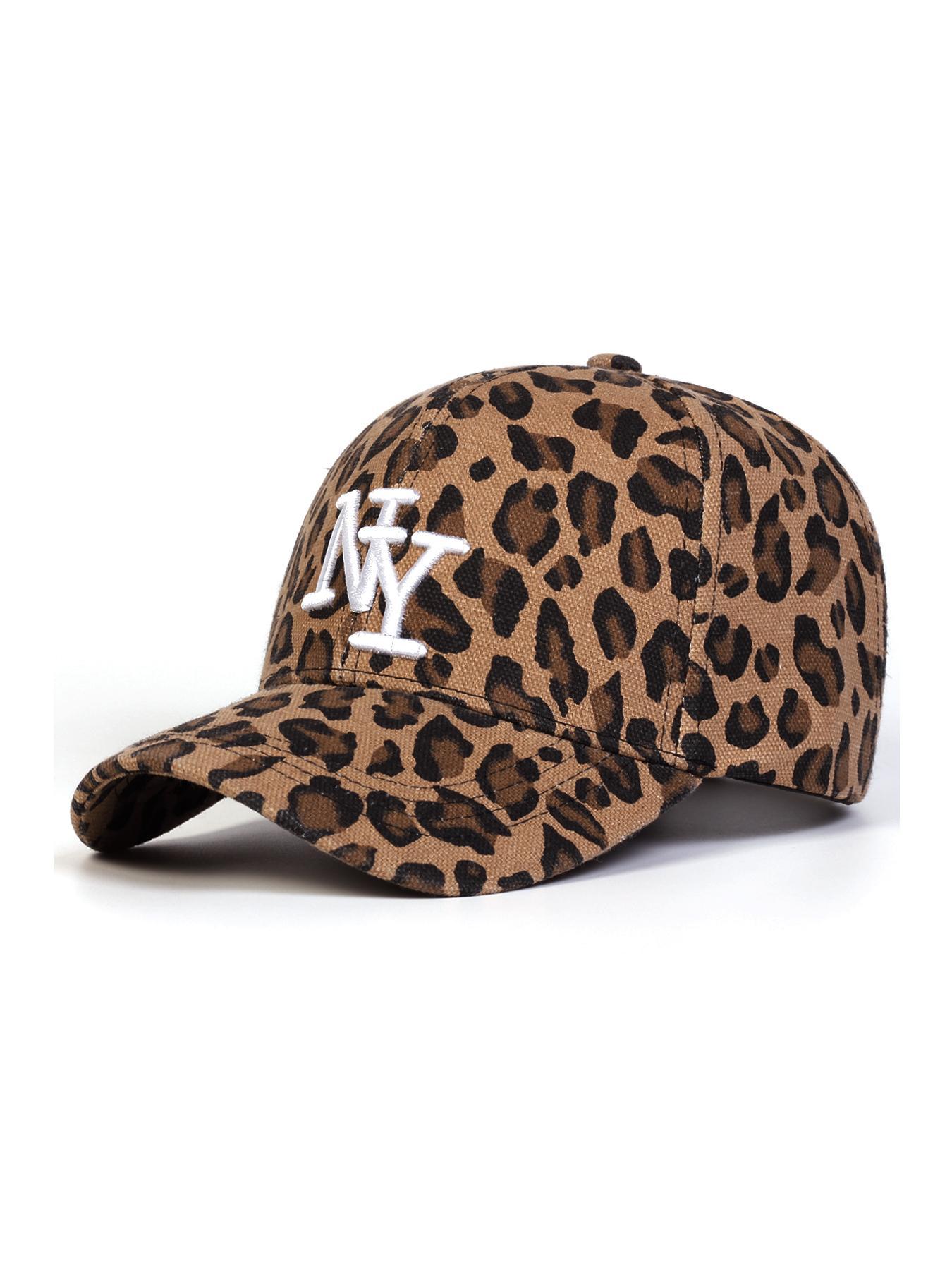 Women's Ny Leopard Print Hat, Adjustable Size Baseball Cap, Fashionable Design, Suitable for Sports & Casual Outings, All-Season Woven Fabric Cap, Adjustable Caps
