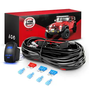 16AWG Wiring Harness Kit-2 Leads LED Light Bar 12V On/Off 5 Pin Rocker Switch Power Relay Blade Fuse for Jeep Boat Trucks, 2 Years Warranty