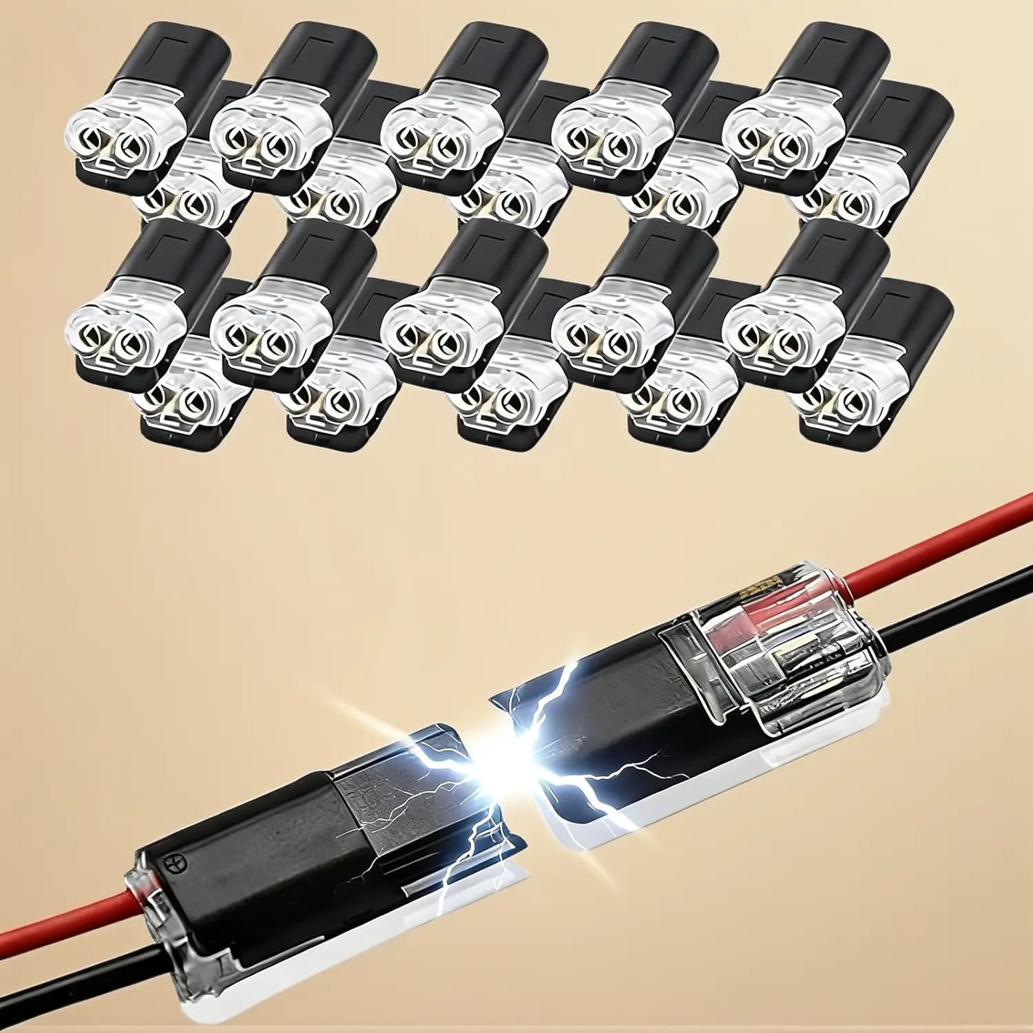 2-Pin Quick-Clip Wire Connectors with Locking Buckle - Bulk 150pcs No-Soldering Double Wire Plugs for Strip Lights, DIY Crafting, Model Kits