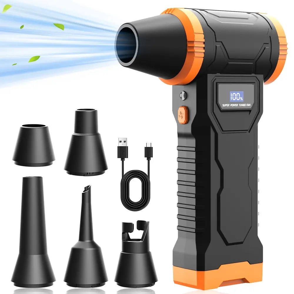One piece of Handheld High-Speed Turbine Fan  Air Duster, Handheld Air Blower, Inflatable Function, Brushless Motor and Rechargeable  Dual colors housing Multi-Functions Electronic Duster
