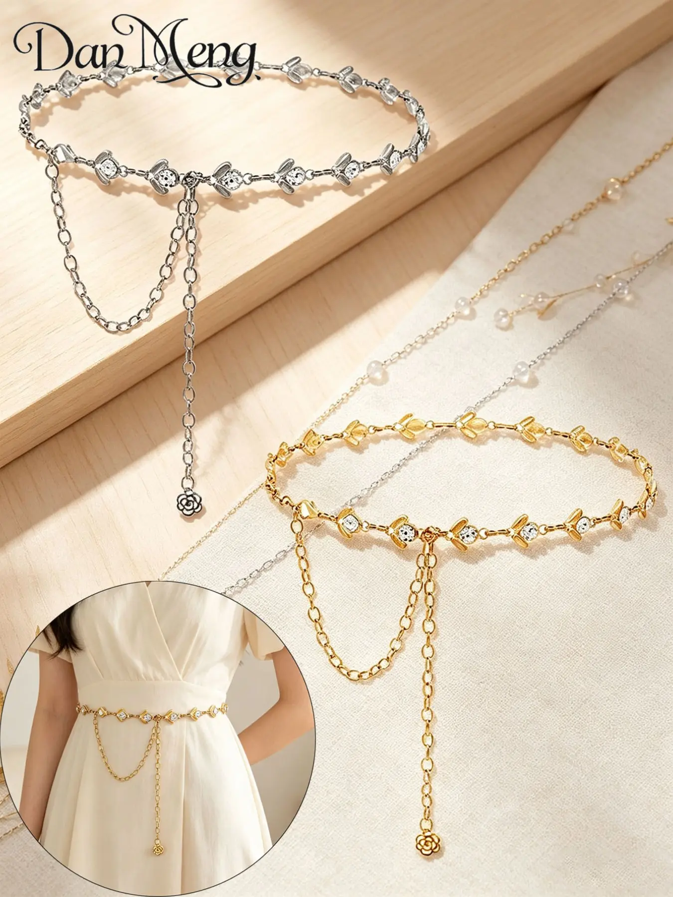 French Chic Cartoon Metal Women's Waist Chain, Rose Pendant Design, Versatile Body Chain for Dresses and Jeans, Perfect for Parties