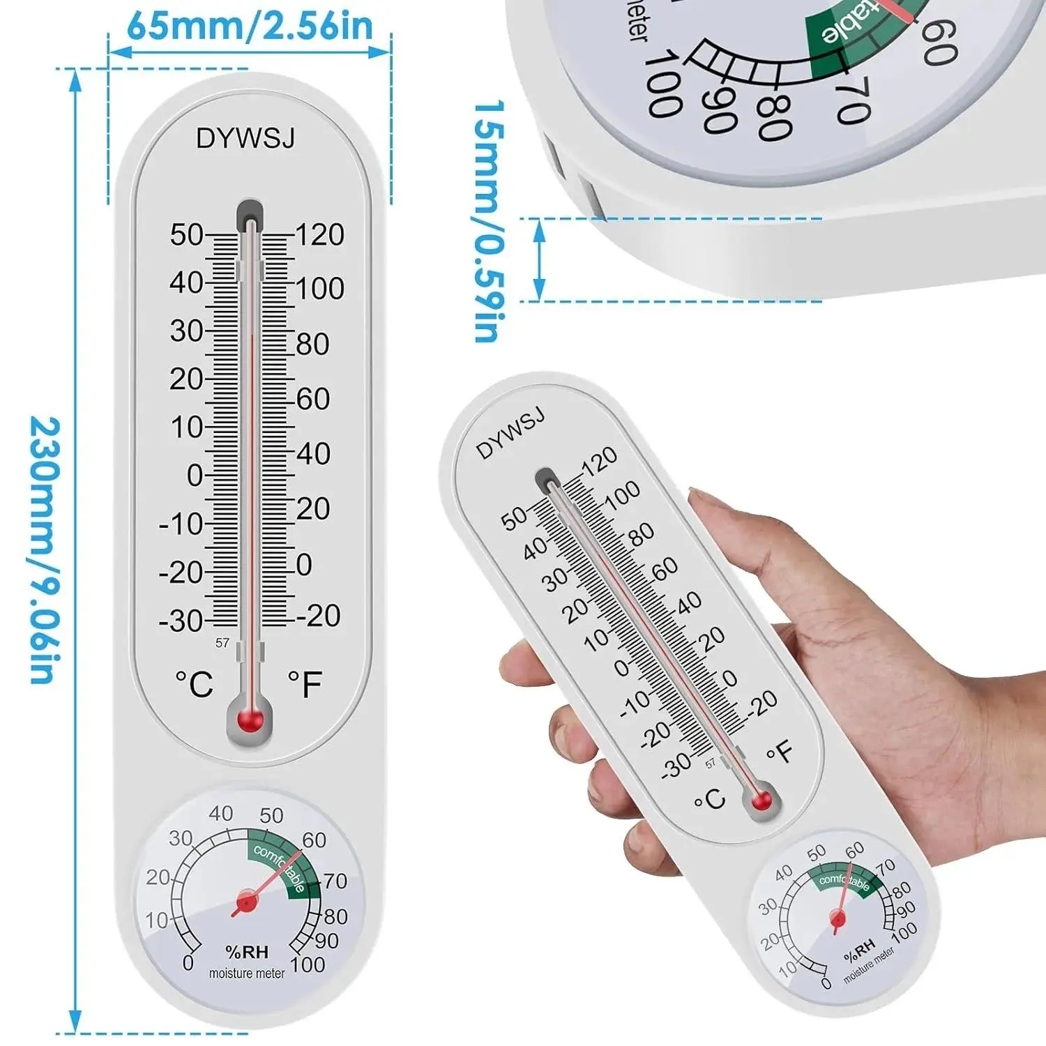No Battery Required Analog Wall-Mounted Thermometer Hygrometer with Dual Celsius/Fahrenheit Scales, Accurate Indoor & Outdoor Temperature Humidity Monitoring Gauge, Portable Hanging Humidity Meter Suitable for Household Closets, Cellars, Gardens, Greenhou