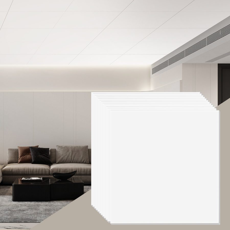 VEVOR Ceiling Tiles, 12-Pack 24x 24 in, Drop Ceiling Tiles Premium PVC Sheet, Easy Installation/ Cutting Plastic Glue-up Ceiling Tile, Ceiling Covering for Home/Office Decoration, White Peg Pattern