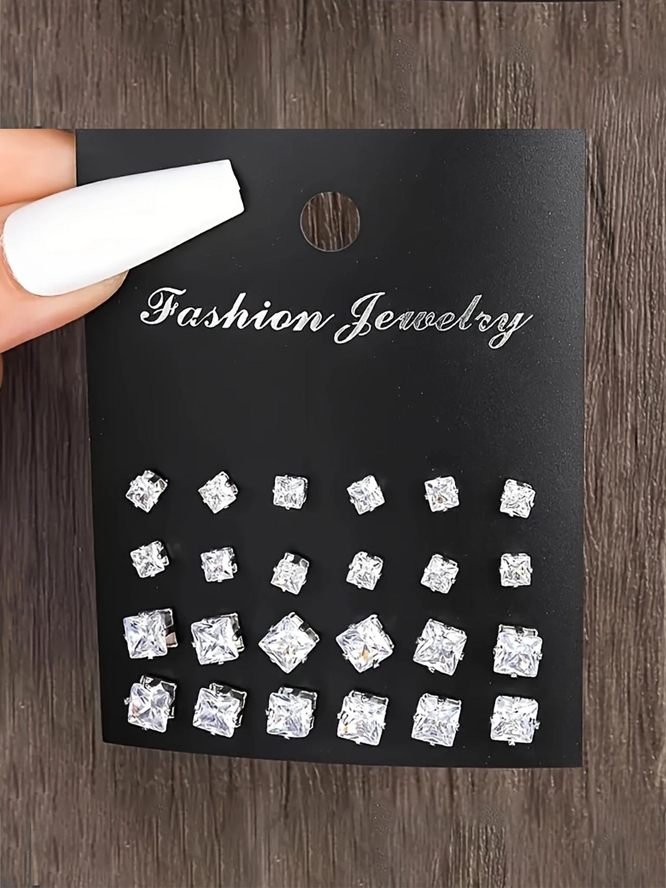 Simple Round & Square Shaped Rhinestone Earrings, Square Stud Earrings, Fashion Jewelry for Party, Daily Clothing Decor, Trendy All-match & Exquisite Jewelry for Birthday Gift, Ear Studs