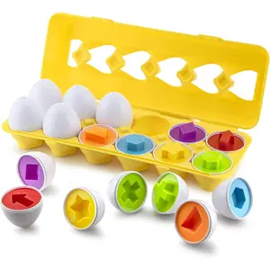 Play Brainy Shape and Color Matching Eggs – Easter Egg Toy – Educational Montessori STEM Toy  Toddlers and Preschoolers – Great  Color and Shape Recognition Development – Set of 12 Shape Eggs,