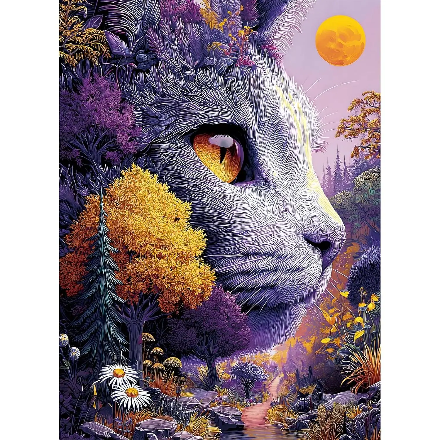 500 Piece Puzzle for Adults, Mystic Forest Cat Jigsaw Puzzle, Magical Purple Kitty Puzzles 500 Pieces Birthday Gift for Family Adults Fantasy Puzzle, Fun and Challenging Family Games