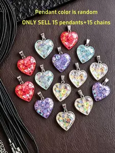 15 Piece Resin Heart Charms Set Colorful Glow in Dark DIY Necklace Making Kit with Adjustable Chains, Charm and Chain, Fluorescent Jewelry Craft Supplies for Women, Cute Pendant Accessories Birthday Gift