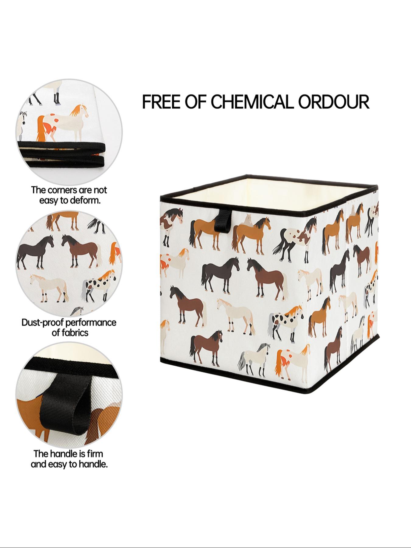 Horse Pattern Open Storage Box, Stackable Drawer Organizer, Durable Multi-Functional Design for Home Dorm Room Organization, Bedroom Storage Organizer