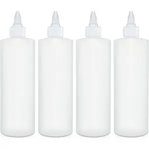 Condiment Squeeze Bottles, 16 OZ Empty Squirt Bottle with Twist Top Cap, Leak Proof - Great for Ketchup, Mustard, Syrup, Sauces, Dressing, Oil, Arts and Crafts, BPA FREE Plastic - 4 PACK
