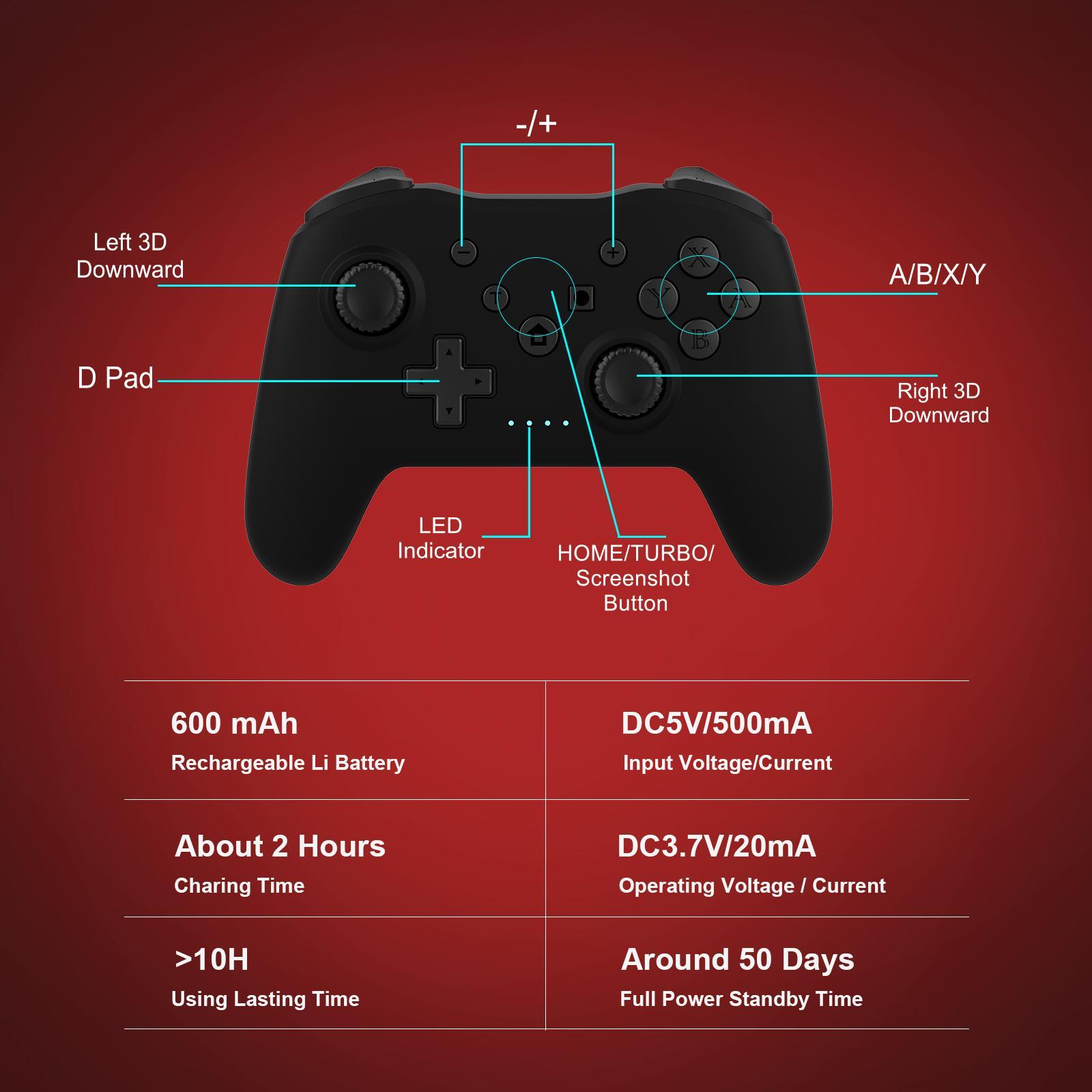 Wireless Controller, BT Gamepad, Esports Controller, Wireless Joystick for Nintendo Switch PC PS3 TV