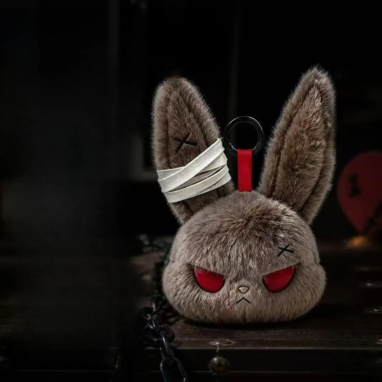 Gothic Bandage Stitch Rabbit Plush Keychain, Fluffy Bunny Keychain, Cool Dark Style Bunny Bag Charm, Unique Plush Animal Lady Key Holder, Halloween Gift Essential, Birthday Gift Essential