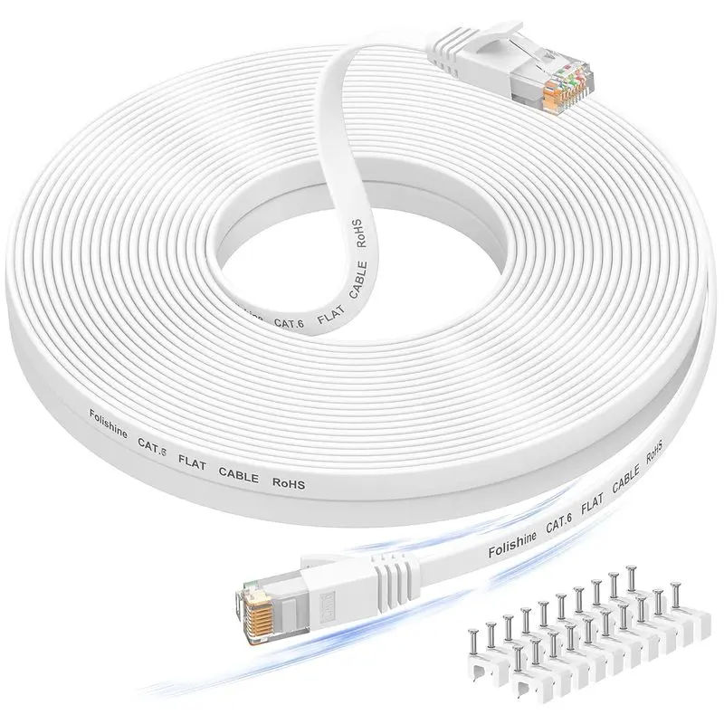 10 ft Ethernet Cable, Cat 6e/Cat 6, High Speed, Flat White Shielded LAN Cable for Ethernet Network Switch, PS4 and Modem