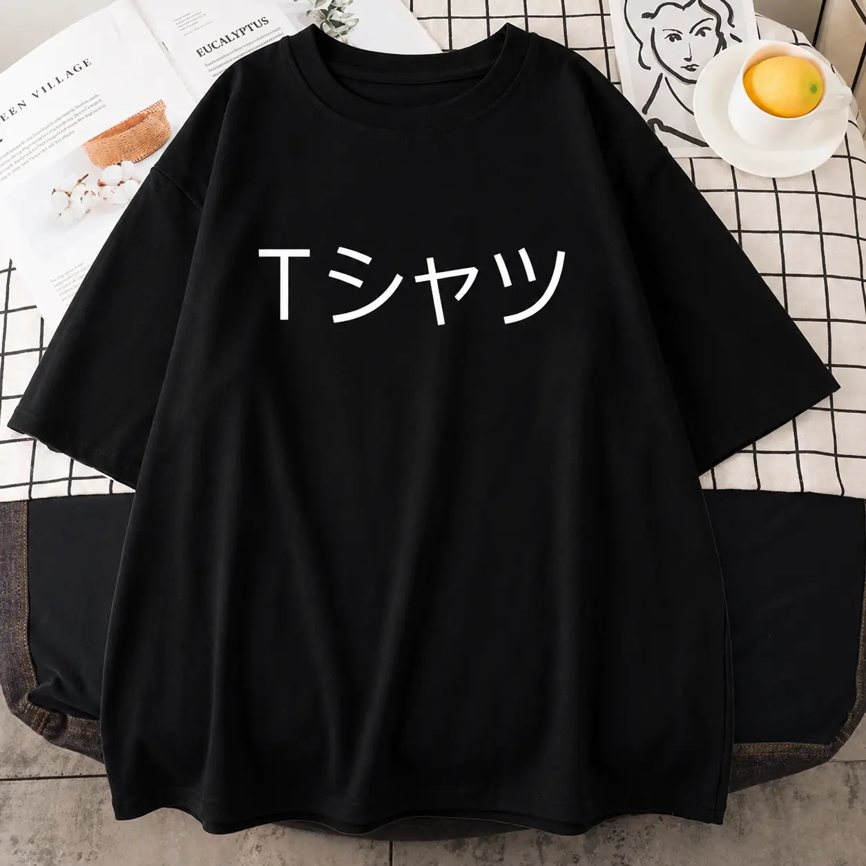 Unisex O‑Neck Cotton Loose Tee Japanese Anime Text Printed Short Sleeve T‑Shirt Chic Vacation Apparel breathable tee colorful shirts casual daily streetwear tops