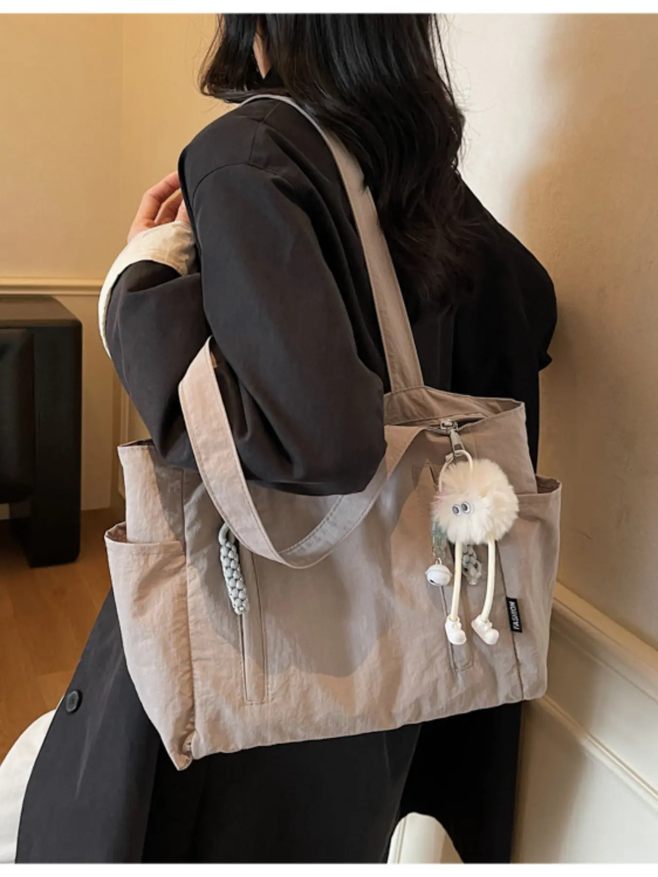 Korean Style Nylon Tote Bag, Multi-Layer Large Capacity Shoulder Bag, Lightweight Student Backpack, Commuter Laptop Handbag for Women