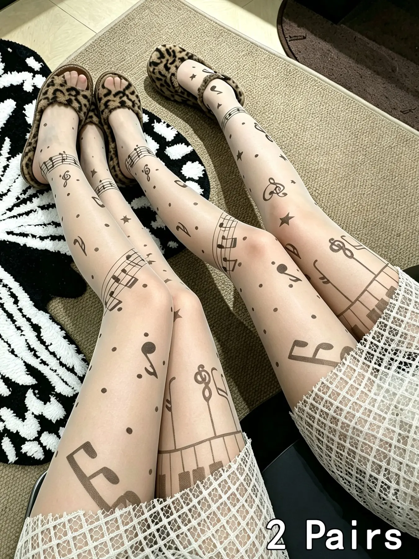 Y2K Style Women's Stockings, Semi-Transparent Mid-Waist Pop Art Print, Comfortable Elastic Long Socks for Parties and Festivals