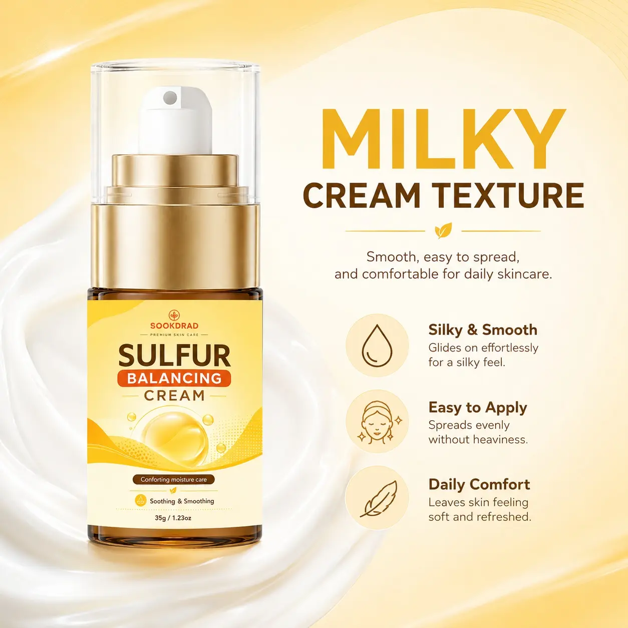 Sulfur Balancing Cream, sulfur, comforting moisture care, soothing & smoothing, moisturizing cream, 35g/1.23oz