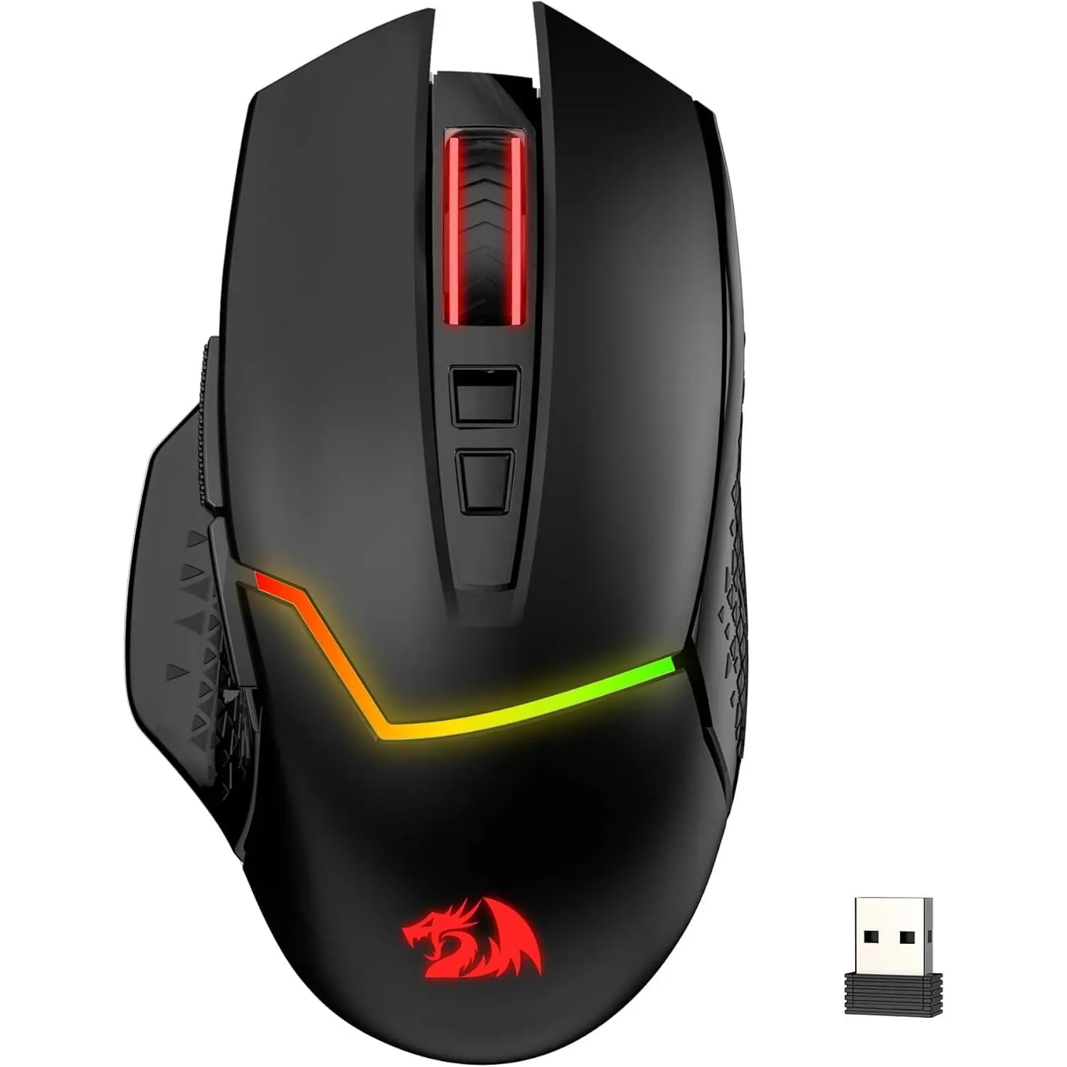 Redragon M690 MAX Ergonomic Tactical Wireless Gaming Mouse, Tri-Mode RGB, 7 Macro Buttons, Adjustable 12800 DPI, 400mAh USB Type-C Rechargeable for PC/Mac Work Use