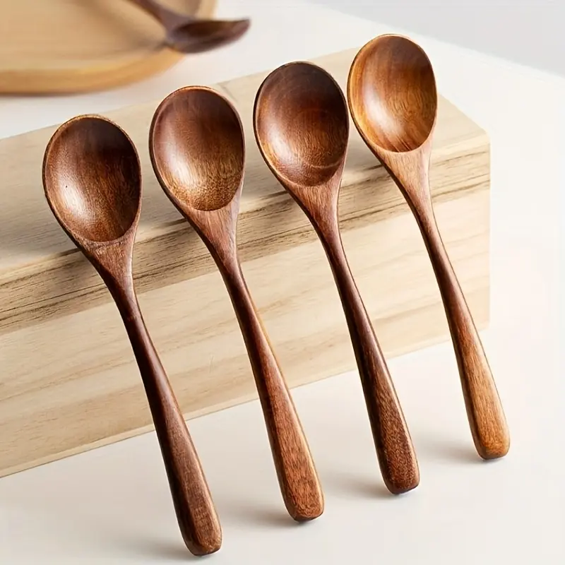 2pcs Wooden Spoons Japanese Style Soup Spoons Set for Stirring Eating Natural Wood Rice Spoon Coffee Dessert Spoon Utensils Cutlery Tableware for Restaurant Home Gathering