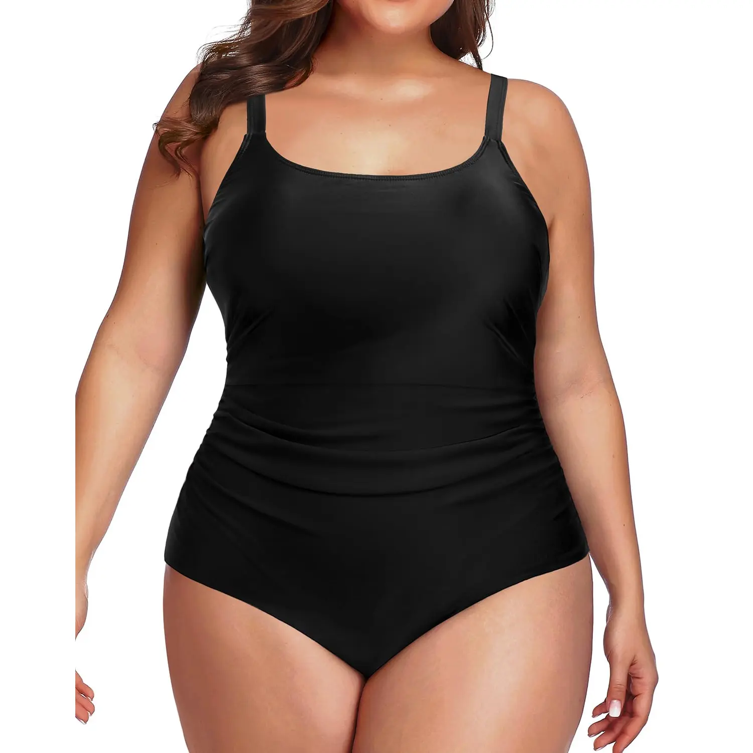 Daci Women Plus Size One Piece Swimsuit Athletic Tummy Control Ruched Bathing Suit with U-Back