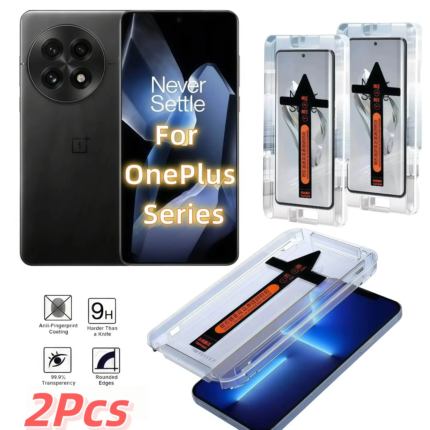 2-Pack HD Tempered Glass Protective Screen Protector for Oneplus 9pro/10pro/11pro/12r/11r/13/8pro/ace2/ace3, Ultra-Sensitive Fingerprint Unlock, Easy Install