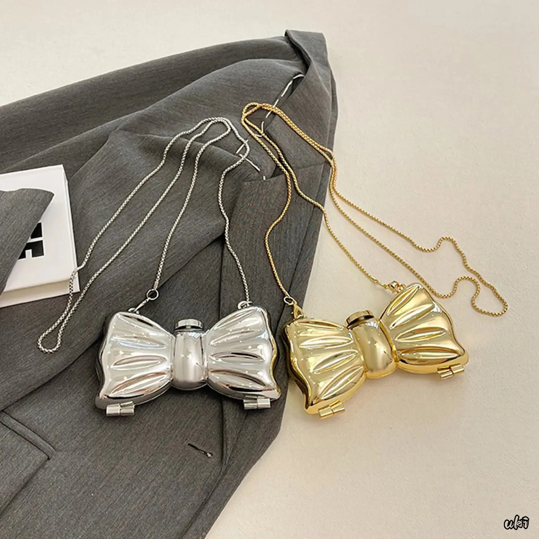 Women's Glossy Shiny Acrylic Mini Shoulder Bag - Bow Magnetic Buckle Chain Crossbody Purse, Compact Luxurious Silhouette Clutch for Evening Wedding, Formal Dresses Accessories