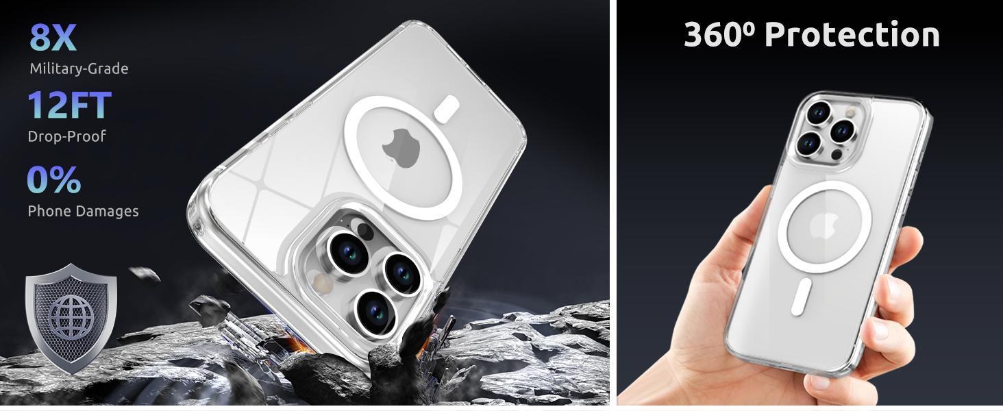 Clear Magnetic Phone Case for iPhone 17 16 16E 15 14 13 12 11 Pro Max Plus X/XS XSMax Case,Compatible with MagSafe,Not Yellowing Military-Grade Drop Protection Shockproof Crystal Clear Phone Cases for iPhone 17 Pro Max