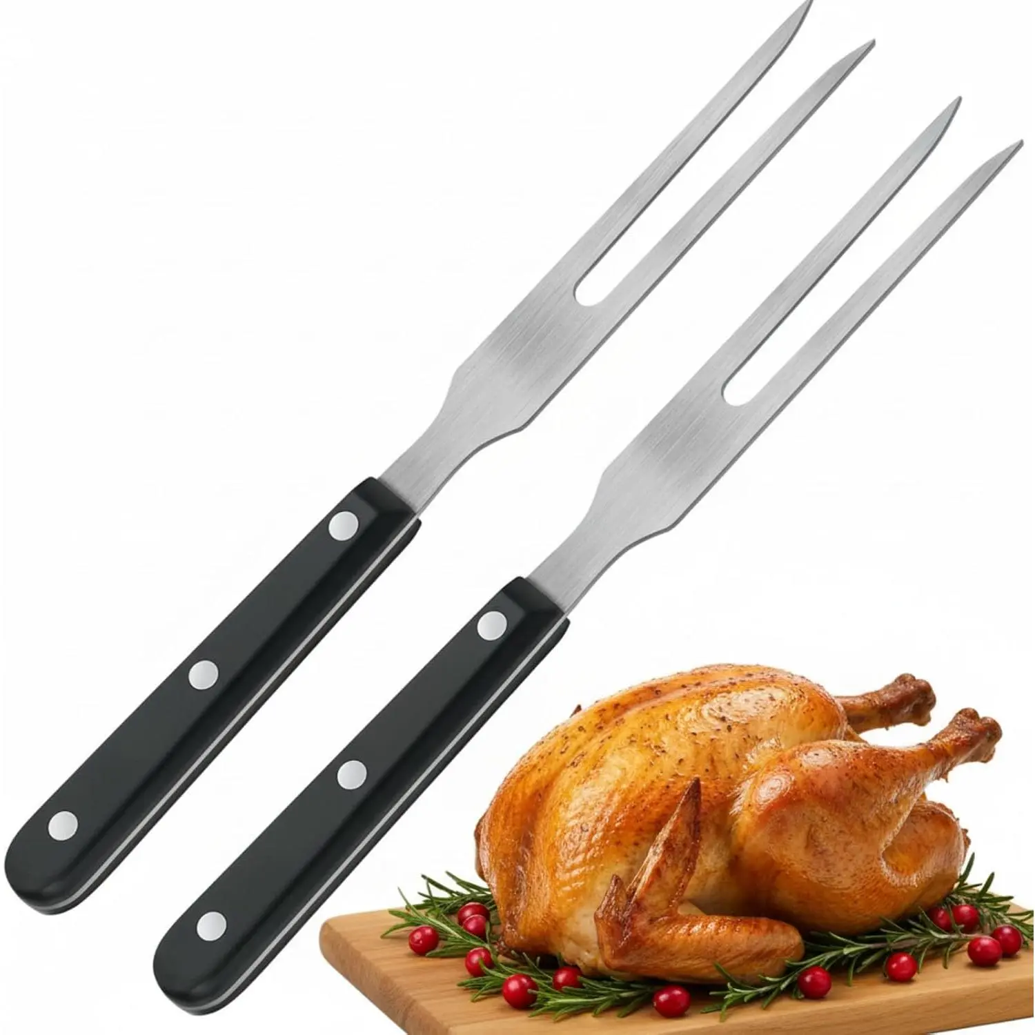 2 count Carving Meat Forks 10.6 Inch Long Kitchen Forks | Long Kitchen Utensils with Plastic Handle, 2 Prong Stainless Steel Serving Fork, Kitchen Tableware for Turkey Barbecue Dinner
