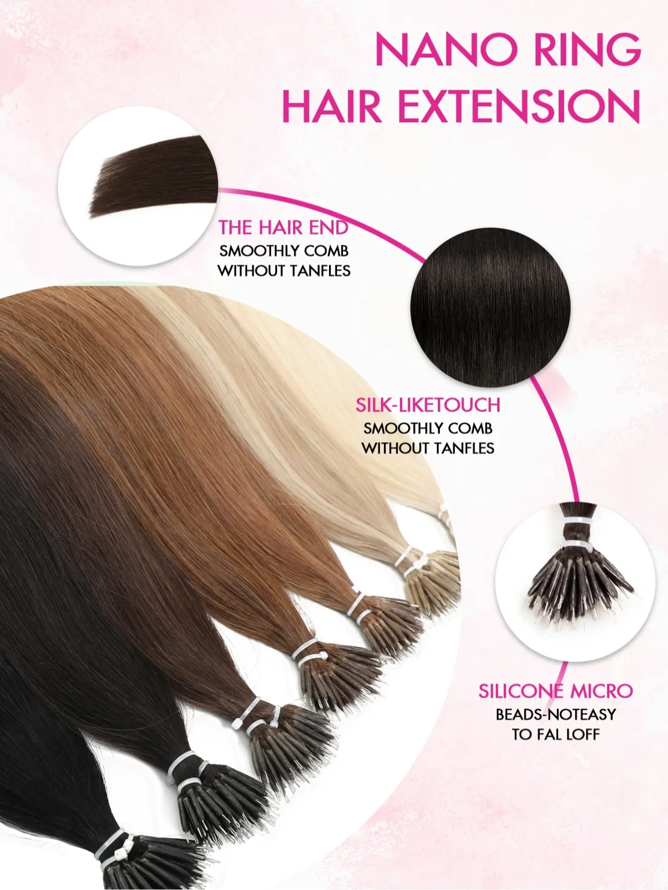 Nanoribbon Nano Hair Extensions, Real Human Hair Pre-Attached Micro Nanoribbon, Cold Fusion Nano Ring Extensions, Seamless Invisible for Women, Hairpieces