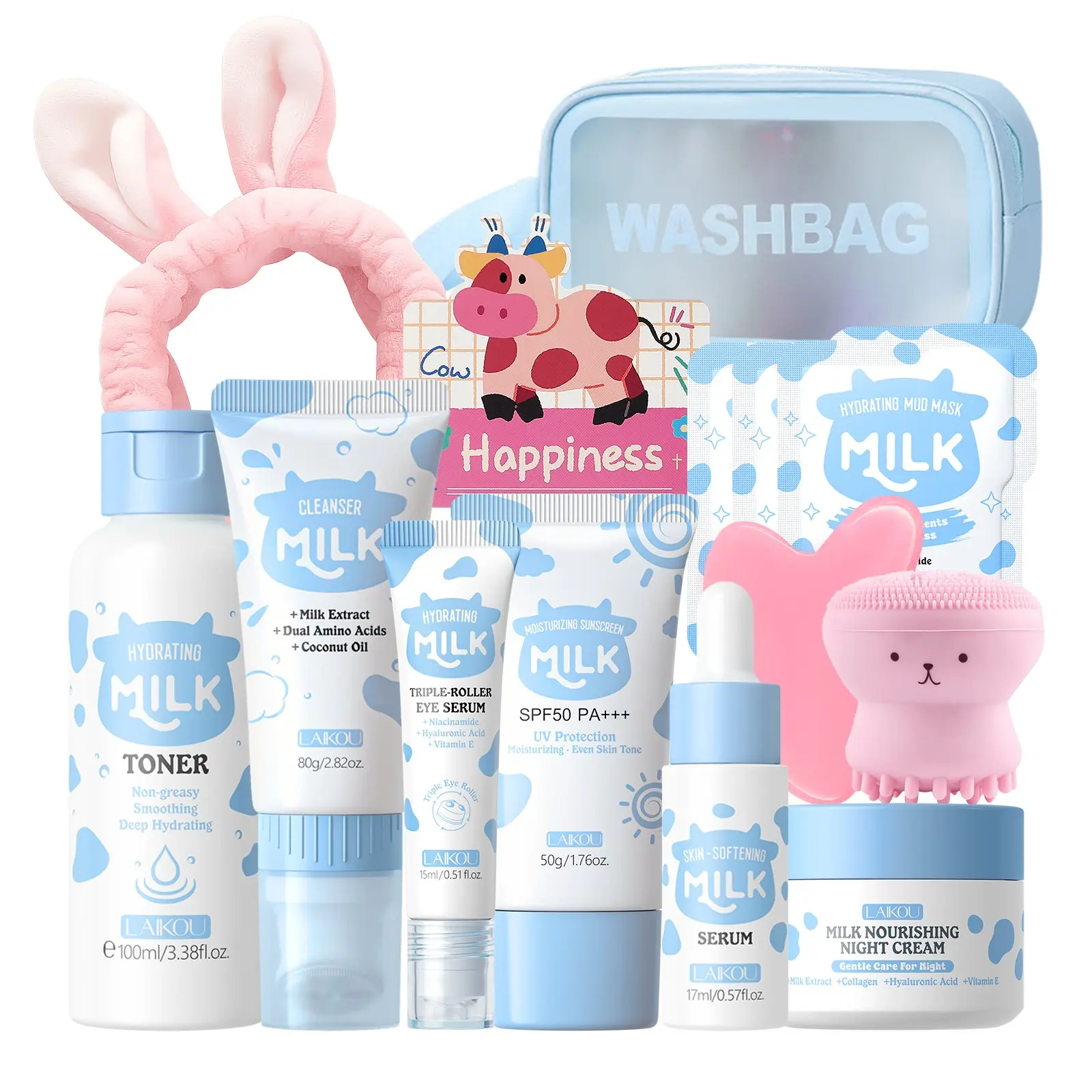14-in-1 Milk Skincare Set for Teen, Moisturizing & Gentle Facial Kit, 14 Pcs with Gua Sha, Hydration Set, Birthdays Gift