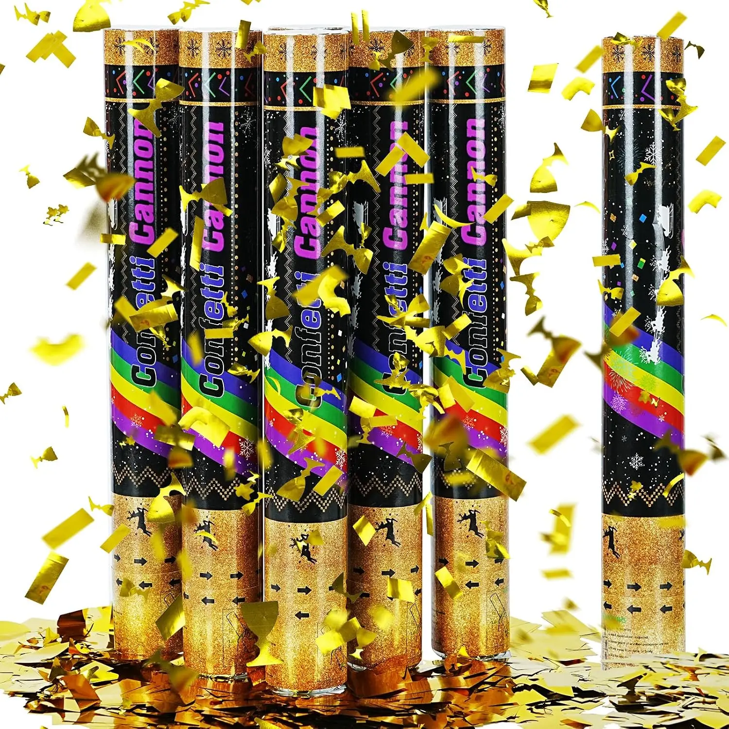 16 Inch [6 Pack] Golden Confetti Cannon Party Poppers Party Supplies, Air  | Launches 20-25ft | Celebrations,Graduation ceremony,Birthdays,  Eve,Christmas (Golden rainbow-6 Packs)