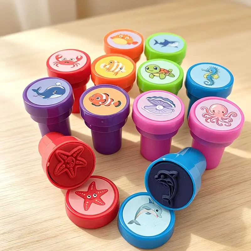 12Pcs Random Marine Life Pattern Stamps, Assorted Ocean-Themed Stamps, Perfect for Card Making & Classroom Activities, Party Favors, Giveaways & DIY Craft Supplies